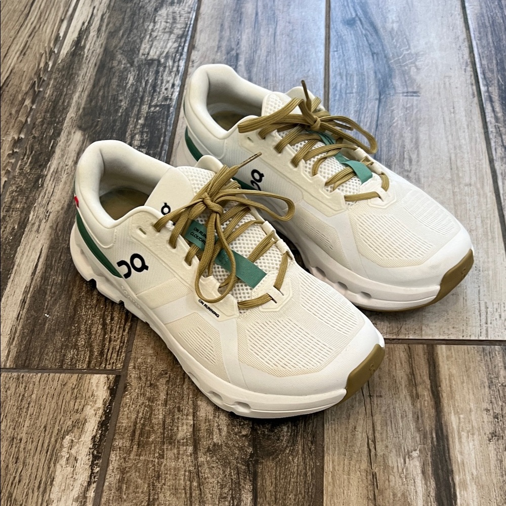 On Running Kids' Cream and Green Sneakers